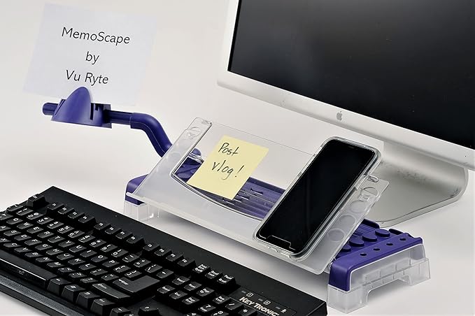 MemoScape Adjustable in-Line Document Holder for Typing | Reduces Neck Strain, Improves Focus, Boosts Desk Organization, and Workflow | Paper Holder Stand for Desk and Home Office - Purple (VUR 4040)