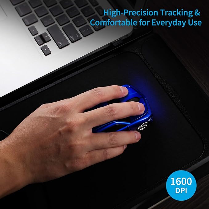 Wireless Car Mouse [Updated] with LED Headlights, 1600 DPI Sports Car Shaped Mouse for Mac, Computers, Blue