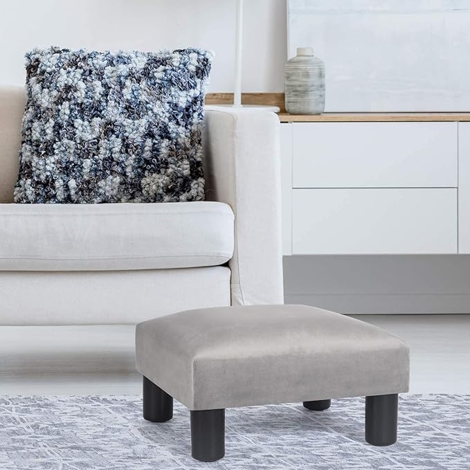 Ottoman Footrest Stool Velvet Modern Small Square Seat Chair Footstool (Gray)