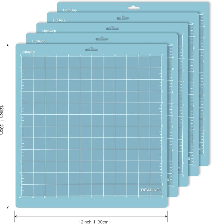 REALIKE LightGrip Cutting Mat Compatible with Cricut Maker 3/Maker 4/Maker/Explore 3/4/Air 2/Air/One (12x12 Inch 5 Mats), Blue Light Grip Adhesive Sticky Cutting Mats for Crafts