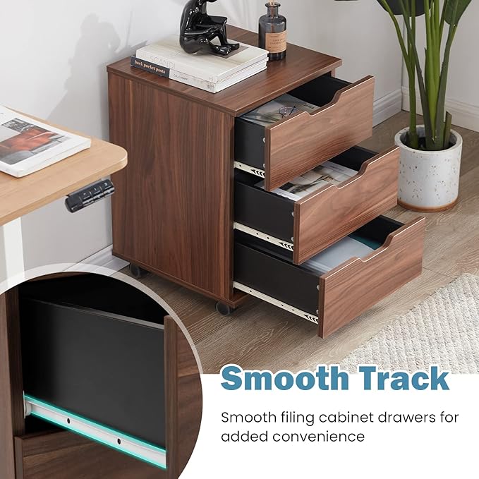 Farini Wood File Cabinet for Home Office,Under Desk 3 Drawer Mobile File Cabinet(Black,(Brown,Non-Assembled)