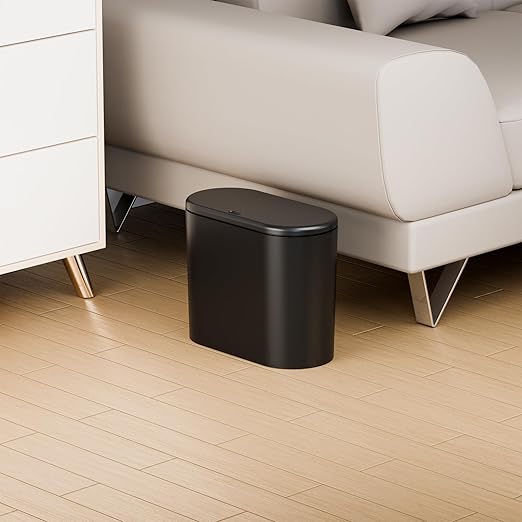 3.17 Gallon Thin Small Black Bathroom Trash Can with Lid,12L Small Pet/Dog Proof Slim Trashcan and Skinny Covered Trash Can,Plastic Covered Wastebasket,Garbage Can for Kitchen,Office,RV,Bedroom,2 Pack