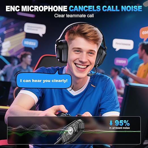 SKAPENDY 2.4GHz Wireless Gaming Headset for Switch, PS4, PS5, PC, Ultra-Low Latency, Lossless Bluetooth Gaming Headphones with Noise-Canceling Mic, 50+ Hr Battery for Atari 2600 Accessories