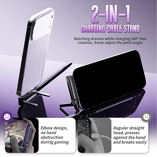 240W Braided Fast Charge Cable with Built-in Phone Stand, Portable Charger Cable with Invisible Stand,USB C to USB C Fast Charging Cable 90 Degree Right Angle, Foldable Charger Cord with Hidden Holder