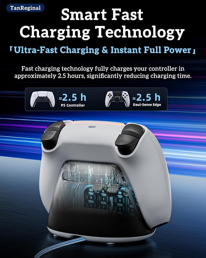 P5 Controller Charger Dock，Controller Charging Station Stand Compatible with P5, Charger Station with Cable for P5 「 Fast Charging, Alarm Clock, Multiple Lighting Effects」