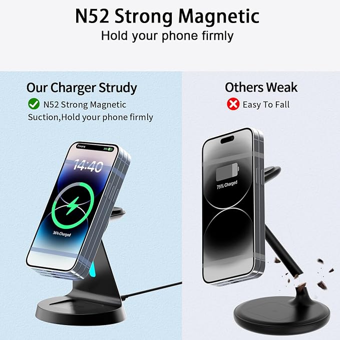 3 in 1 Wireless Charging Station for Apple Magsafe Charger Stand,Fast Magnetic Wireless Charger Station for iPhone 17 Air 16 15 14 13 12 Series,Airpods,Apple Watch