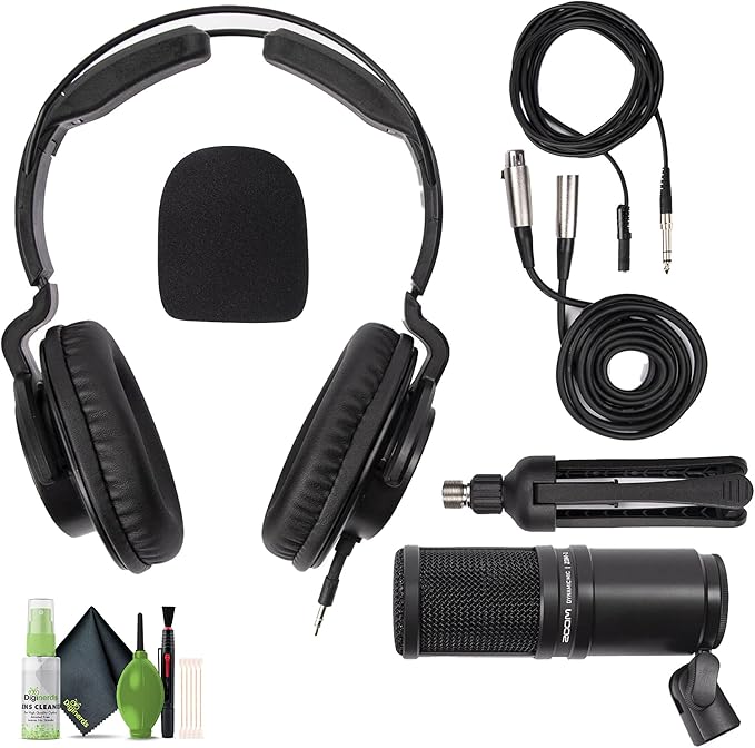 Zoom ZDM-1 Podcast Mic Pack, Podcast Dynamic Microphone, ZHP-1 Headphones, TPS-4 Tripod, Windscreen, 2-Meter XLR Cable, for Recording & Streaming Podcasts + Cleaning kit