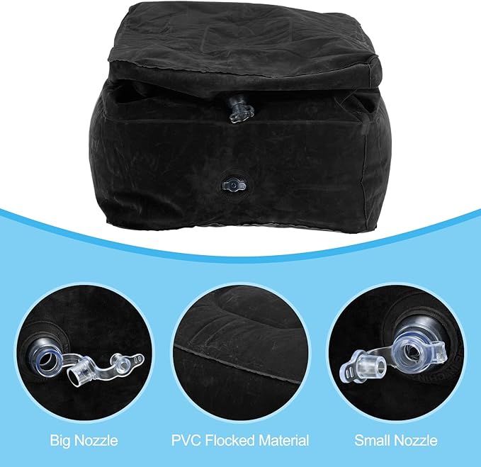 PATIKIL Travel Foot Rest Pillow, Inflatable Foot Rest Mat Adjustable 3 Layers Height Sleep Flights Leg Rest Pillow for Airplane Train Office, Black
