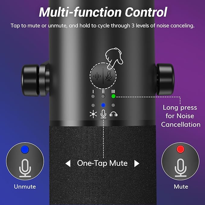 TONOR Dynamic Gaming Microphone, XLR/USB Mic Streaming, AI Noise Cancellation, Controlable RGB, Tap Mute, 3.5mm Headphone Jack, Volume Control, Microfono with Boom Arm, Black, TD510 AIR S H+