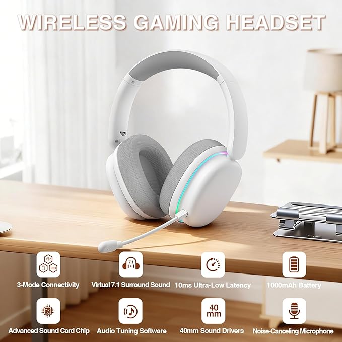 AULA G7 Pro Wireless Gaming Headset with 7.1 Surround Sound, 40mm Driver, BT5.3 Gaming Headphones with Mic, RGB, 10ms Latency, 65H Battery, PC Gaming Headset for PS5,PS4, Switch,Xbox,PC,Phone, Mac