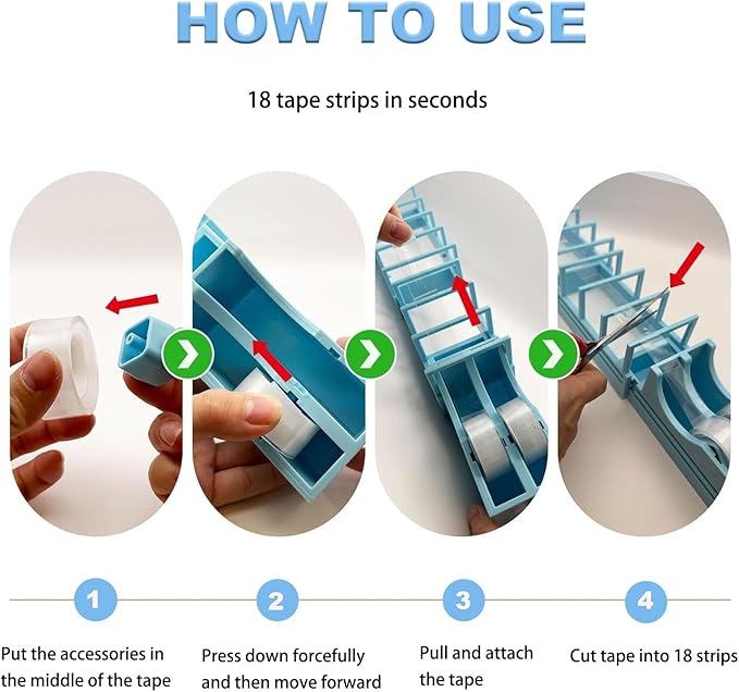 18 Strips Tape Dispenser, Blade-Free Tape Holder Cutting for Fast Christmas Gift Wrapping, Handmade,Crafts and Packaging Works with Standard, Washi & Double-Sided Tape (Blue)