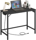 HOOBRO Computer Desk, Home Office Desk with Power Outlet, Modern Study Writing Desk with 3 Hooks for Study Room, Home Office, Sturdy and Stable, Easy to Assemble, Black BB40UDN01