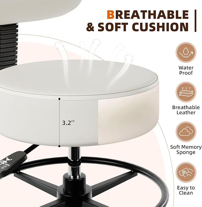 Drafting Chair with Back, Adjustable Foot Rest Rolling Stool (2, White)