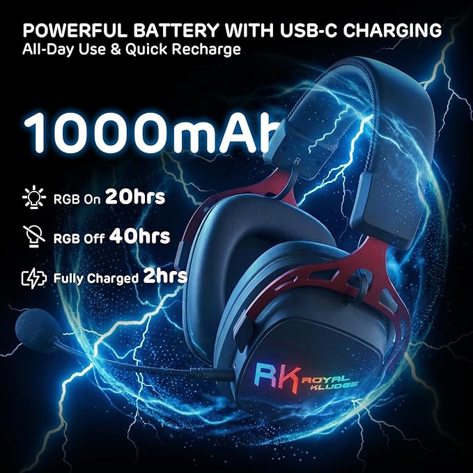 RK ROYAL KLUDGE HG103 Wireless Gaming Headset for PS5/4, Xbox, PC, Switch, BT5.3/2.4G/3.5mm Wired RGB Over Ear Headphones with Noise Canceling Mic, 50mm Drivers, 7.1 Surround Sound for FPS Game
