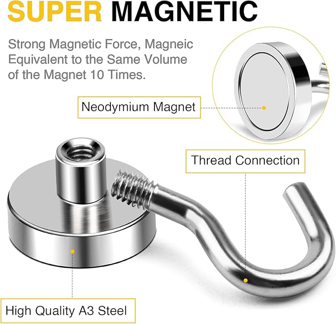 DIYMAG Garage Storage Hooks 10 Pack, 85lbs 2026 Cruise Cabin Ship Essentials Magnetic Hook Heavy Duty Strong Wall Mount Magnets Fridge for Classroom Wall Mount Kitchen Grills Silver