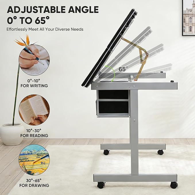 Magshion Professional Drafting Table for Adults Teens, Tilting Glass Tabletop Art Craft Desk Diamond Watercolor Paintings Sketching Work Station for Home Office Reading, Writing, Crafting (Clear)