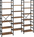 SUPERJARE Triple Bookshelf, Bookcase with 17 Open Display Shelves, Wide Book Shelf Book Case for Home & Office, 6 Tier, Brown
