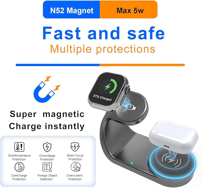 for Apple Watch Charger,Magnetic Fast Charging Dock Compatible with iWatch Series 11/Ultra/SE/10/9/8/7/6/5,for Apple Watch Airpod Charger Stand Holder,Watch Charging Station Cable(Gray)
