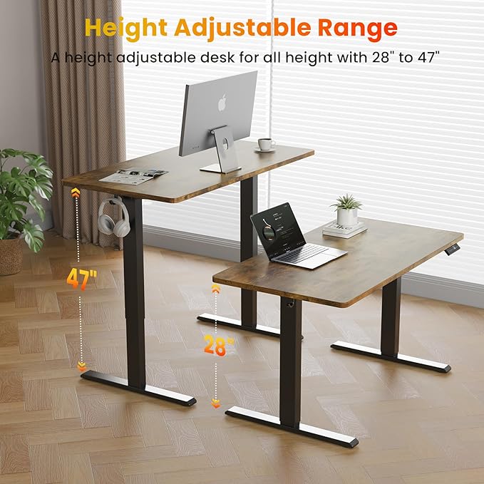 WALKINGDESK 40x24 Inches Height Adjustable Electric Standing Desk with 2 Hooks for Home Office, Ergonomic Sit Stand up Desk with Splice Board, Rustic Brown
