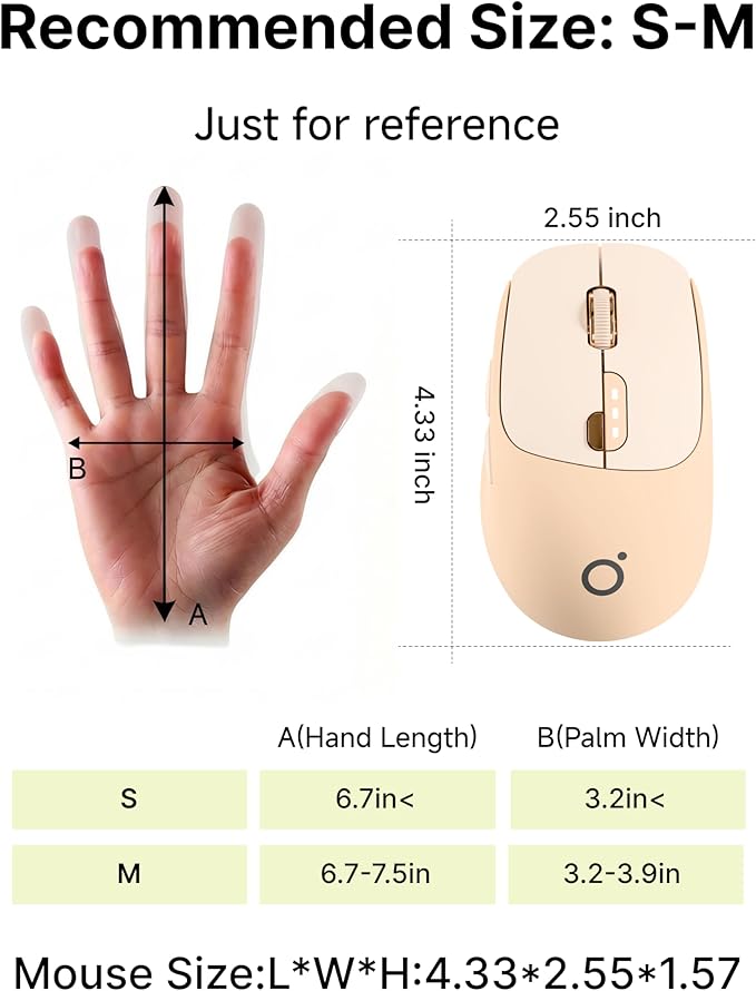 SEUNKWANG EWEADN Q5 Wireless Mouse, Bluetooth & 2.4G Quiet Computer Mouses with Battery Level Display, 1600 DPI, Ergonomic Office Mouse, 6 Button Portable Cute Computer Mouse for Laptop/PC/Mac - Pink