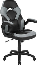Flash Furniture X10 High-Back LeatherSoft Racing Style Gaming Chair with Flip-Up Arms, Ergonomic Padded Swivel Computer Chair, Gray/Black