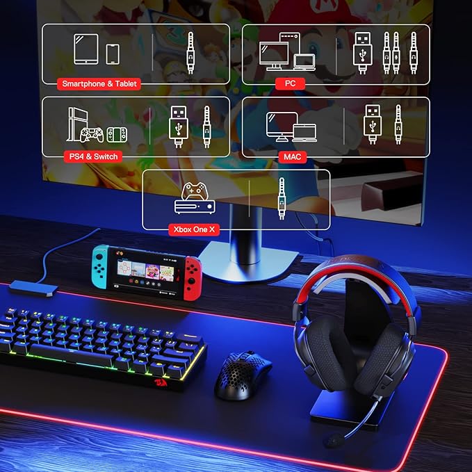 Redragon H510 PRO 3-Mode RGB Gaming Headset - 7.1 Surround Sound - 53MM Audio Drivers in Memory Foam Ear Pads w/Durable Fabric Cover- Multi Platforms Headphone - USB Powered for PC/PS4/NS
