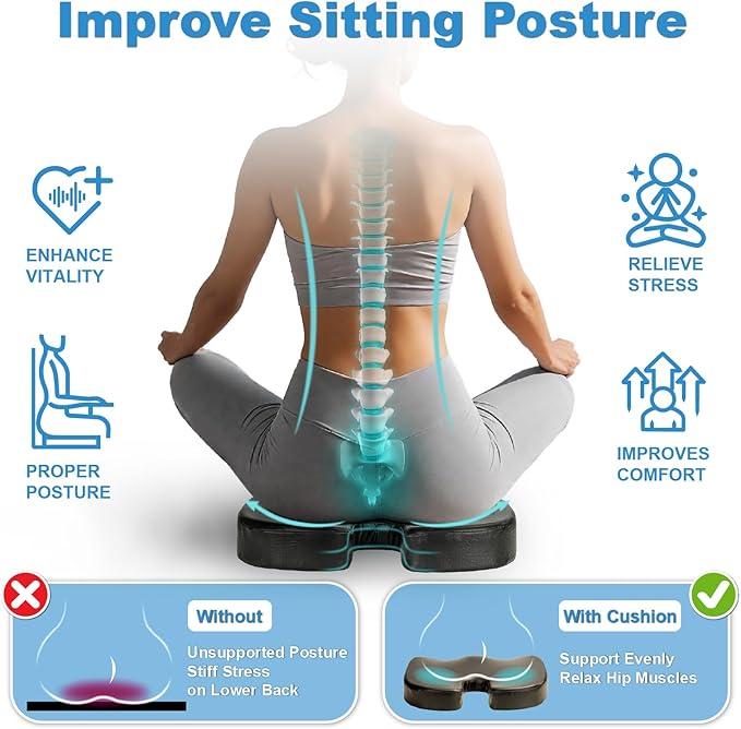 YOUFI Leather Seat Cushion for Office Chair, Ergonomic Support Memory Foam for Long Sitting, Sciatica & Tailbone Pain Relief Pillow for Desk Chair, Car Seats & Gaming Chairs