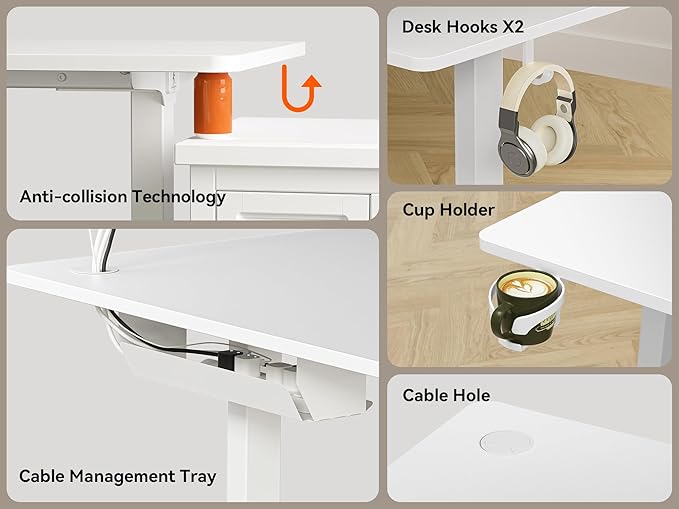 WALKINGDESK 55X45 Inches Reversible L Shaped Standing Desk Height Adjustable with Cup Holder, Electric Corner Computer Desk, Sit Stand up Home Office Desk, Ergonomic Gaming Desk, White