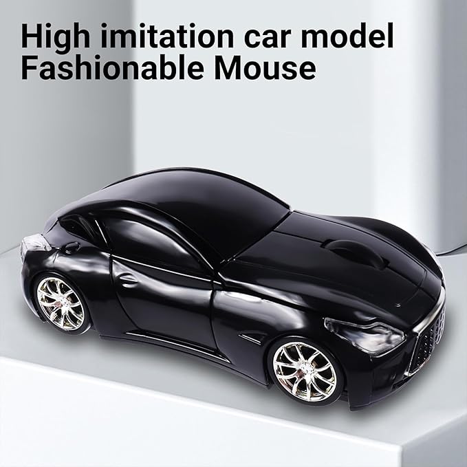 elec Space Wireless Mini Mouse with Case - Cute Sports Car Shape, Lightweight & Portable, 10m Range, Plug and Play (Black)