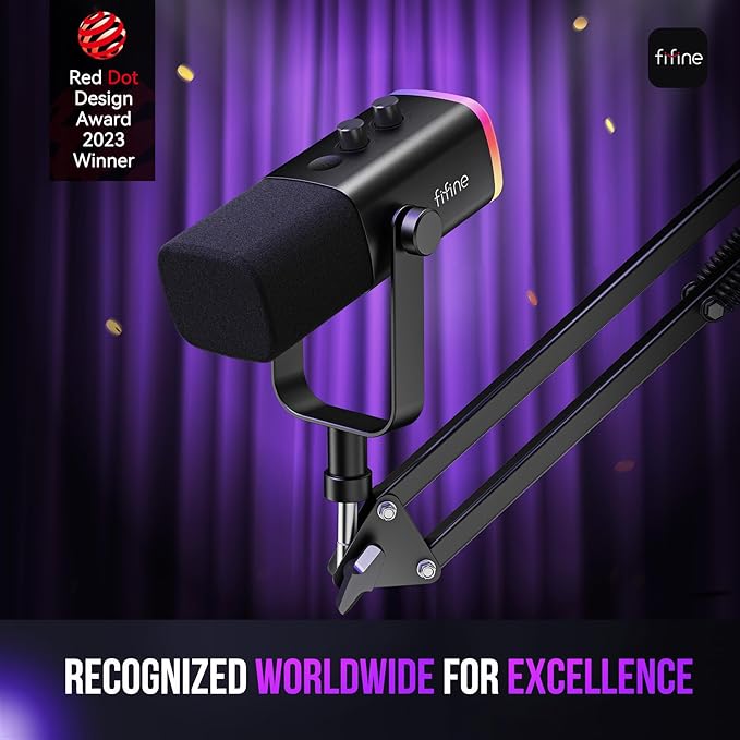 FIFINE XLR/USB Dynamic Microphone Bundle with Gaming Mixer, Streaming Mic Kit with XLR Interface, Mixer for Recording, Video Creation with Voice Changer, Game Chat Balance, RGB Control (AM8T+SC8)