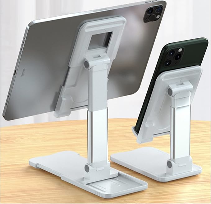 Cell Phone Tablet Stand Mount Fully Foldable Dock Holder Cradle Charger Station Desk Room Office School Kitchen Travel Portable Adjustable Multi-Angle Non-Slip Durable Stable (White)