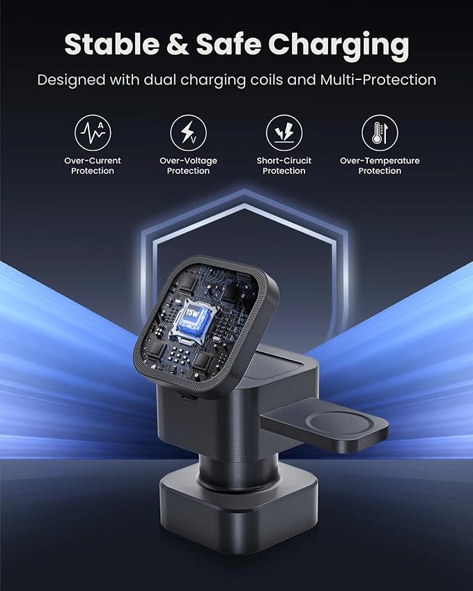 【2026 Upgraded】 QFA Wireless Charger 4 in 1 for iPhone with Night Light,Fast Magnetic Stand,Charger Station for iPhone 17/16/15/14/13/12 Pro/Max/Plus/Air Apple Watch Airpods
