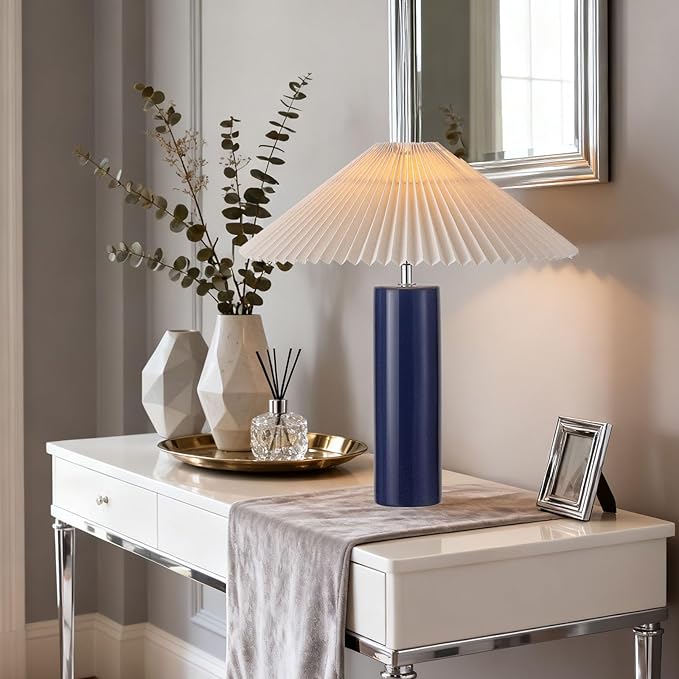 EOEYYOYB Ceramic Table Lamps for Bedroom, Adjustable Shade Lamps for Night Stands, Modern Cylindrical Nightstand Table Lamps 5W E26 for Bedroom Bedside Buffet, Blue