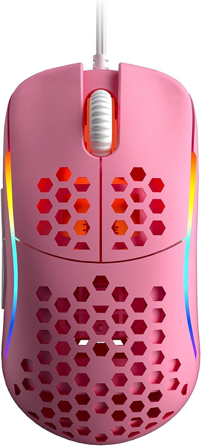 HK Gaming NAOS M Ultra Lightweight Honeycomb Shell Ambidextrous Wired RGB Gaming Mouse 12 000 cpi - 7 Buttons - 59 g (Naos-M, Prism Pink Limited Edition)