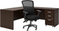 Bush Business Furniture Series C 72W L Shaped Desk with Mobile File Cabinet and High Back Multifunction Office Chair in Mocha Cherry