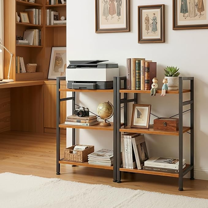 3 Tier Bookshelf, Free Standing Wooden Bookcase with Open Storage Shelves with Metal Frame, Sturdy Shelf Organization Display Rack for Living Room, Bedroom, Home Office, 27.6" Tall, Wood