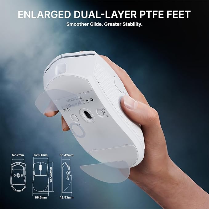 ATTACK SHARK V8 8K Wireless Gaming Mouse Whit 42000 DPI-PAW3950 MAX Sensor-59g Lightweight-Nordic54L15 MCU-400h Battery Life,Triple Modes,Gaming Accessories for PC/Laptop/Mac (White Griptape)