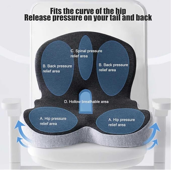 Memory Foam L-Shaped Integrated Seat Cushions, Back Cushion for Sciatica, Non-Slip Design, Machine-Washable Cover, for Car & Office(Black)