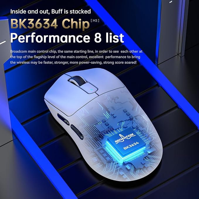 MAMBASNAKE M3 Wireless Gaming Mouse with Lightweight 39g,PixArt PAW3395 PRO Sensor 40K DPI,Tri Mode-2.4G/Bluetooth/Wired,100M Clicks Micro Switch,Coiled Cable,Programmable for Win PC Mac Gamer(White)