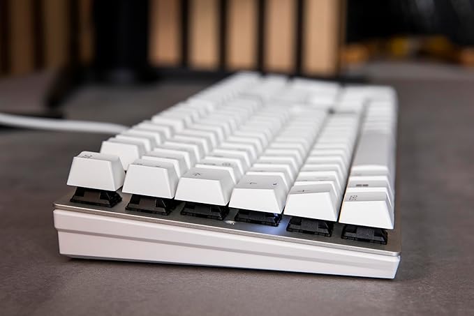 Cherry KC 200 MX, Wired Mechanical Office Keyboard, Modern Design with Elegant Aluminum Surface, USB-A Connection, MX2A Brown Switches, White/Silver