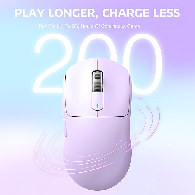 ATTACK SHARK X3 Lightweight Wireless Gaming Mouse with Tri-Mode 2.4G/USB-C Wired/Bluetooth,Up to 26K DPI, PAW3395 Optical Sensor,Kailh GM8.0 Switch,5 programmable Buttons for PC/Win/Mac(Purple)
