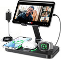 6 in 1 Charging Station for Apple Multiple Devices, Wireless Charging Station with Clock & 7 RGB Light, Foldable Wired Chargers for Multiple Devices for iPhone 17/16/15, iPad, Apple Watch, AirPods