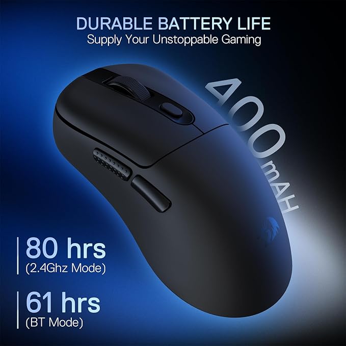 Redragon M998 Lightweight Wireless Gaming Mouse with RGB Magnetic Charging Dock, BT/2.4G Wireless/Wired Optical Mice, 24000 DPI, 5 Programmable Buttons for PC/Mac, Black
