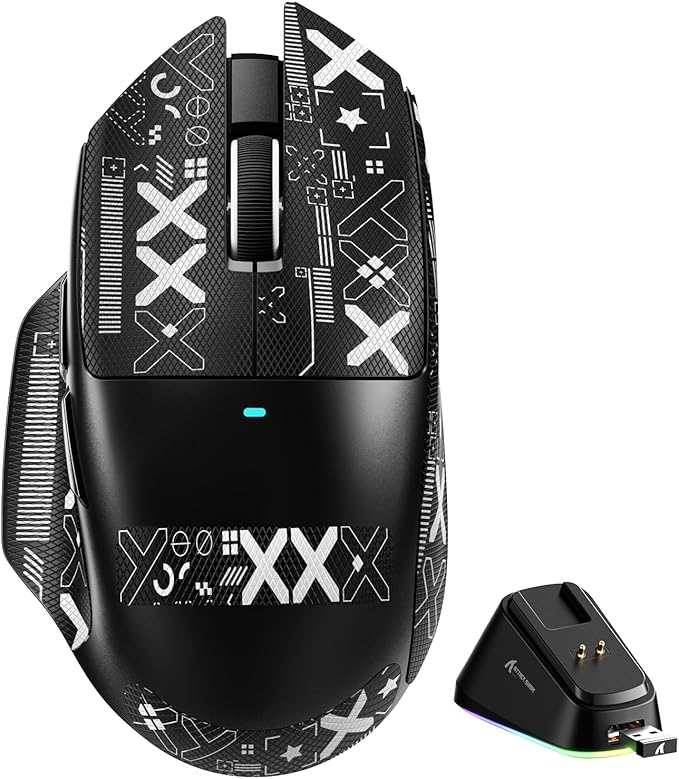 ATTACK SHARK V6 65g Superlight Wireless Gaming Mouse with Magnetic Charging Dock,BT/2.4GHz Wireless/Wired Mouse 1K Polling,PixArt PAW3311 Sensor,25000DPI,Tape,Office Gamer Mice for PC/Win/Mac(Black)