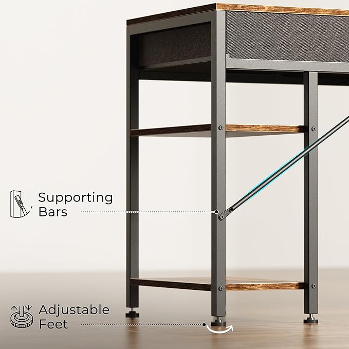 Huuger Computer Desk with 6 Drawers, Office Desk with Shelves, Reversible Gaming Desk, Corner Desk with Storage, Work for Home Office, Study, Living Room, 47inch, Rustic Brown