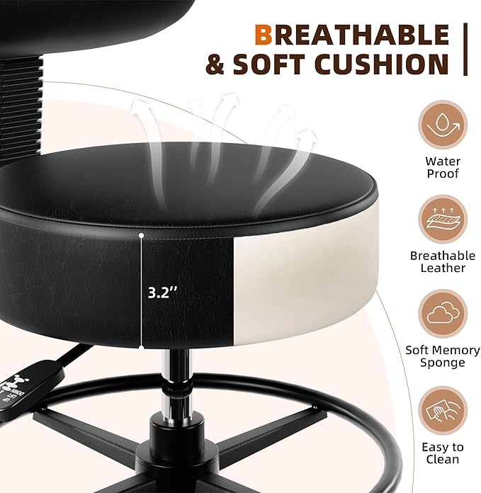Drafting Chair with Back, Adjustable Foot Rest Rolling Stool (1, Black)