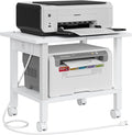 TUTOTAK 2 Tier Printer Stand, Rolling Printer Cart with Power Outlets and USB Ports, Mobile Printer Table with Wheels, for Under Desk, Office, Home, White PS01BW001P