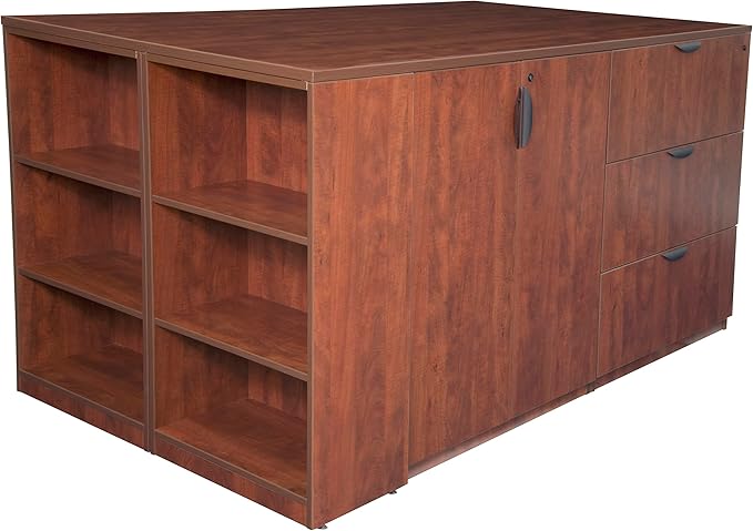 Regency Legacy Stand Up 2 Storage Cabinet/ 2 Lateral File Quad with Bookcase End- Cherry