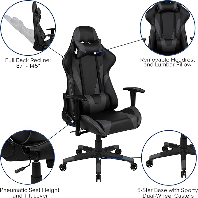 Flash Furniture Optis Red Gaming Desk and Gray Reclining Gaming Chair Set with Cup Holder and Headphone Hook