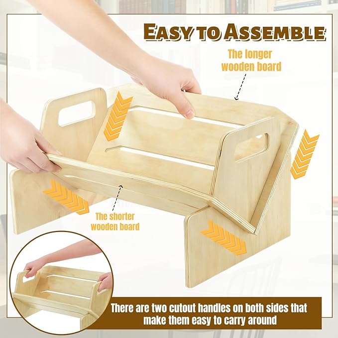 Wood Desktop Bookshelf, Tabletop Book Storage Rack Display Shelf with Handle, Tilting Office Bookcase Magazine Holder CD Rack for Office, Study Room, No Tools Required